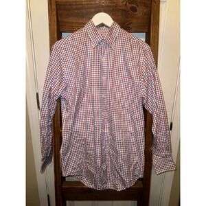 Peter Millar Mens Checkered Button Down Shirt Long Sleeve Cotton Medium Red Blue
